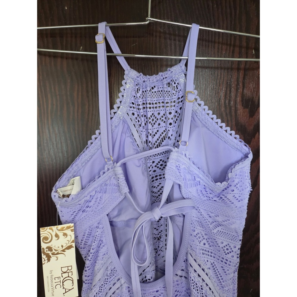 BECCA Color Play Crochet Plunge One Piece Swimsuit Size 14 16 OX Purple NWT - Picture 11 of 16
